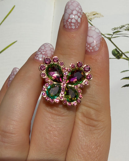Pink & Green Butterfly Ring
