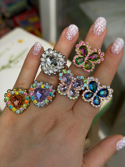Pink & Green Butterfly Ring