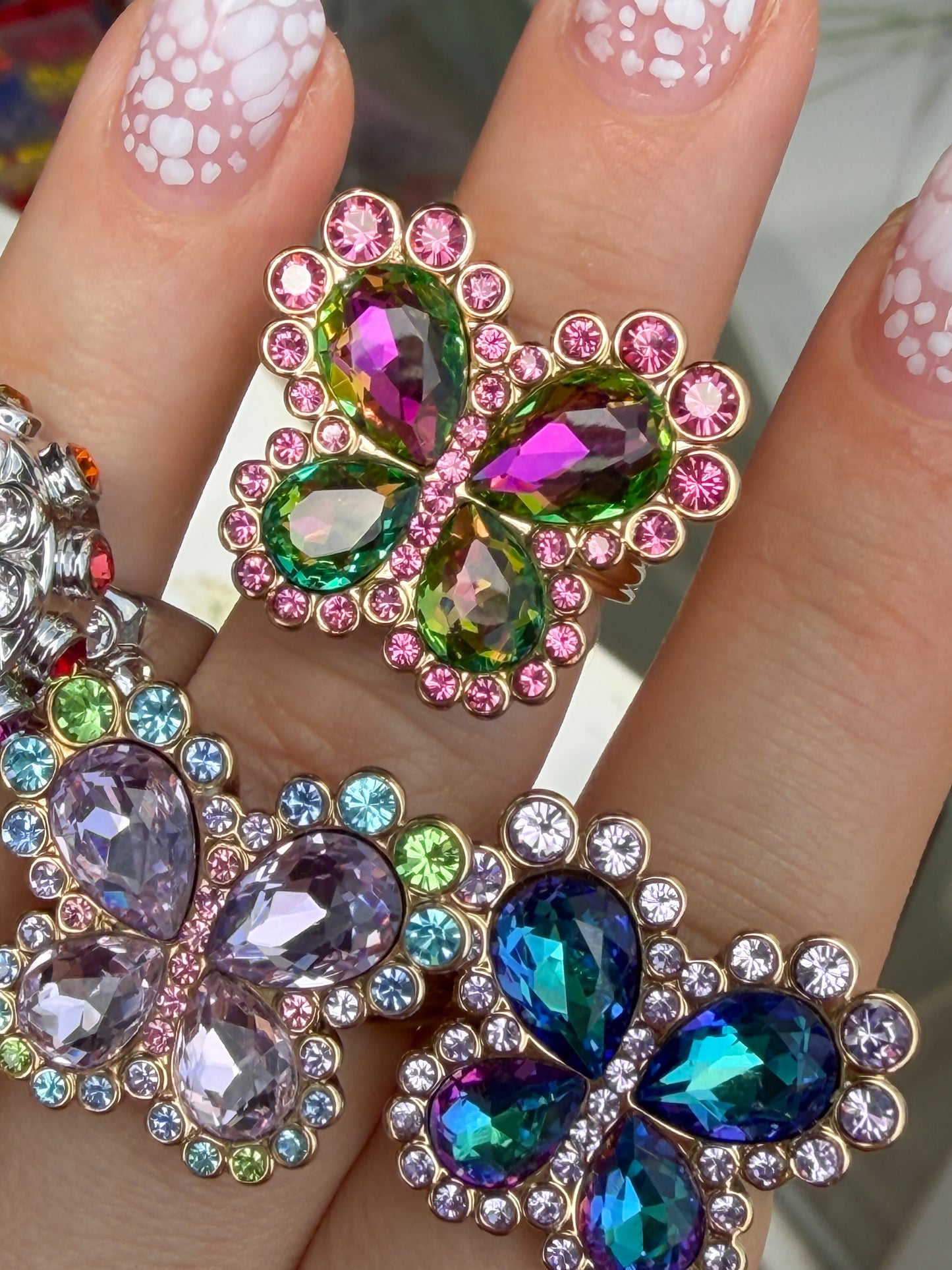 Pink & Green Butterfly Ring